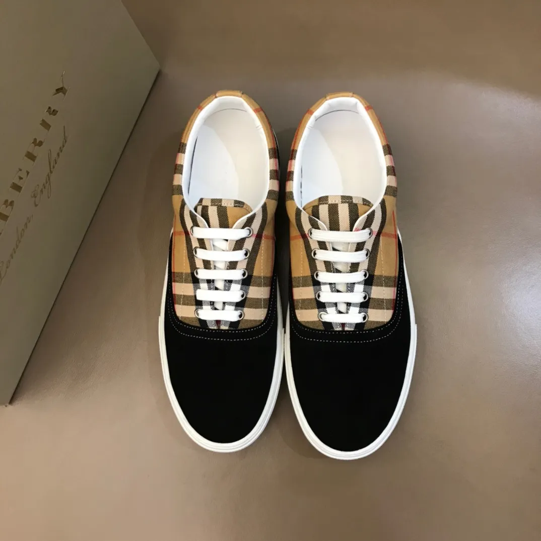 p360 "Burberr*" new men's classic low-top sneakers, reinterpreted with retro plaid cotton and cowhide materials, decorated with a new brand logo. First-layer sheepskin lining, embossed Burberry logo on the heel, original TPU outsole, size 38-44
